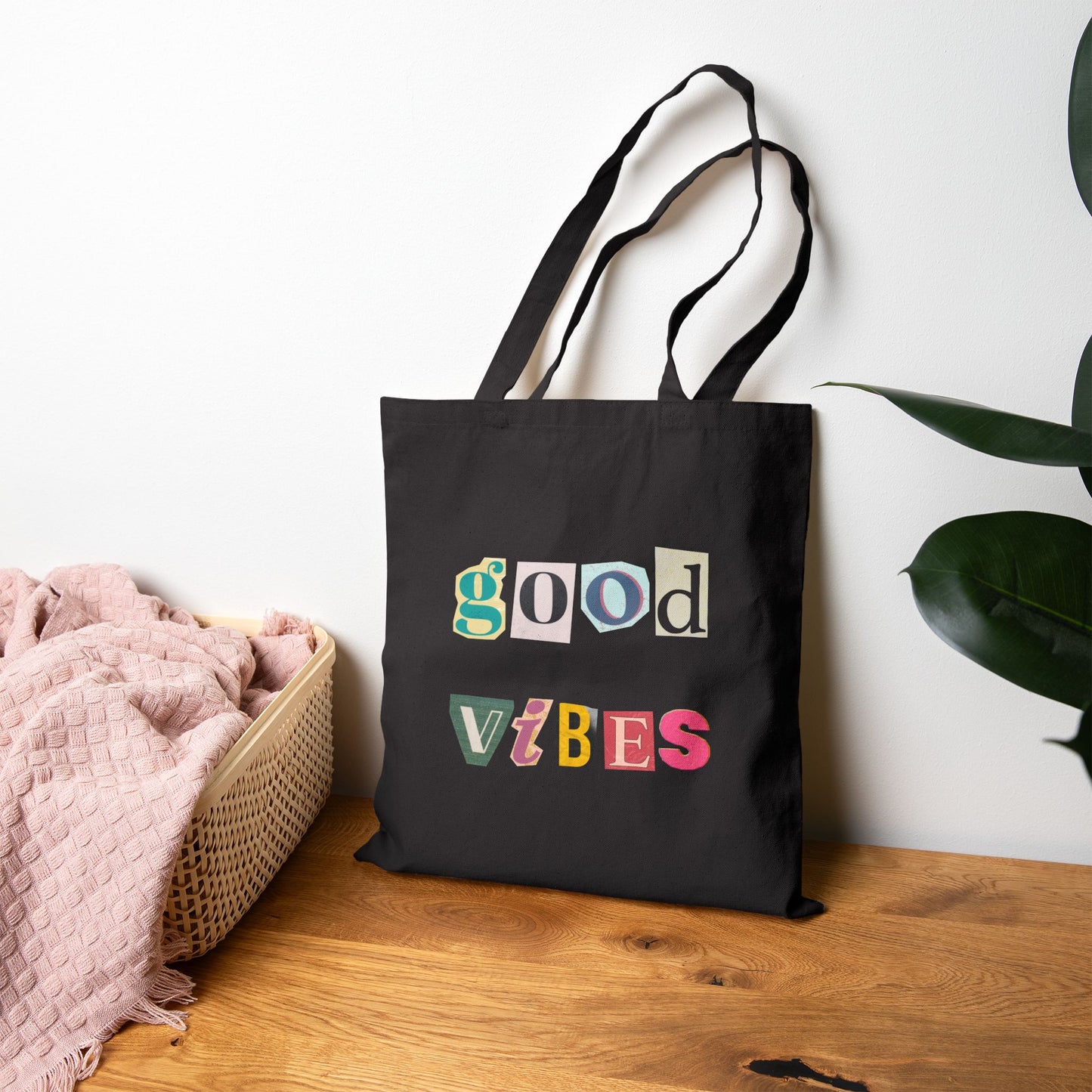 Good Vibes Cotton Canvas Tote Bag - Eco-Friendly Reusable Market Bag