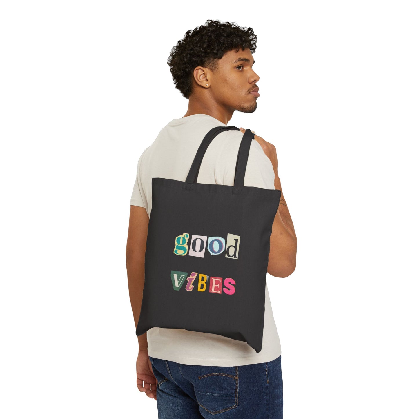 Good Vibes Cotton Canvas Tote Bag - Eco-Friendly Reusable Market Bag