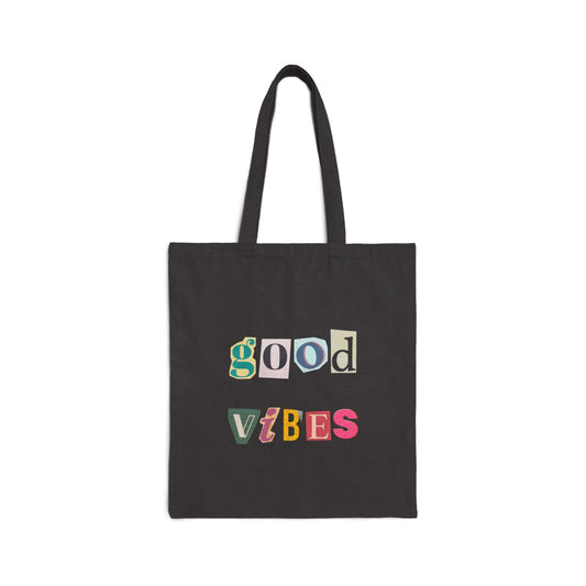 Good Vibes Cotton Canvas Tote Bag - Eco-Friendly Reusable Market Bag